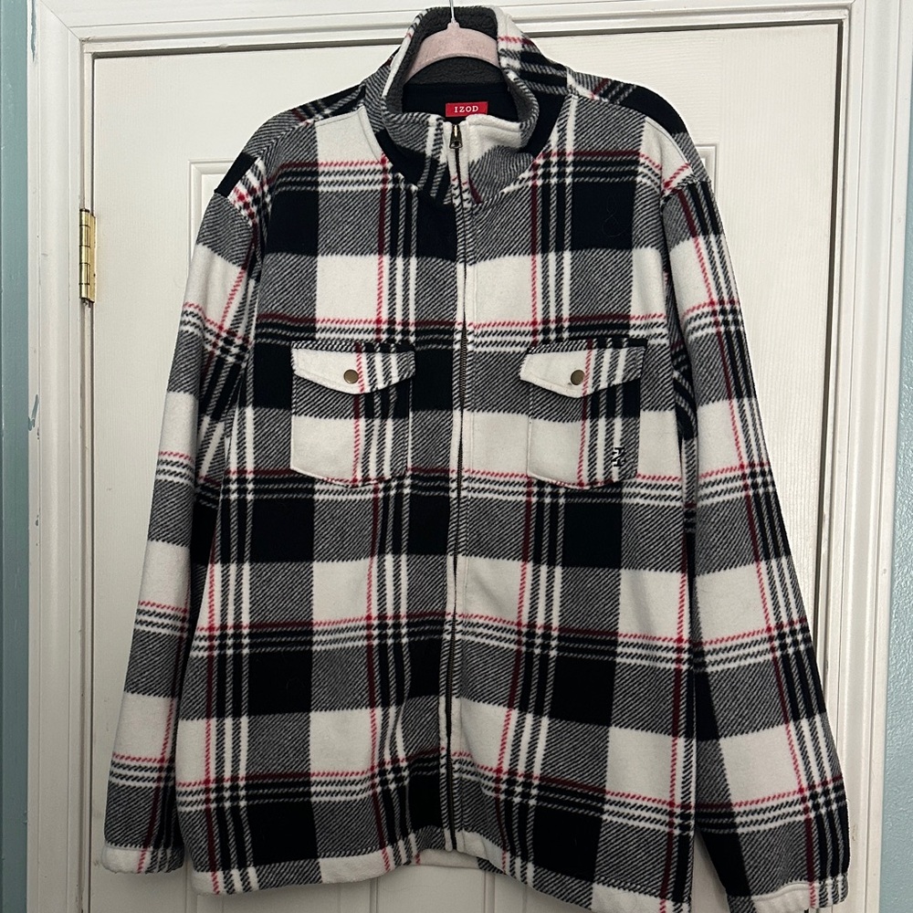 Izod Black and White Checkered Jacket with Red Accents